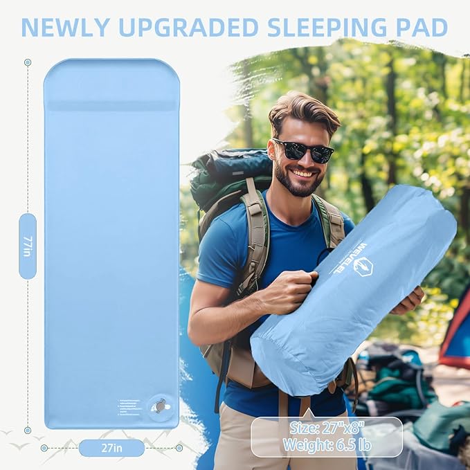 Memory Sleeping Pad, 3.1" Ultra-Thick Foam Sleeping Mats for Camping, Easy Inflate&Deflate,9.5