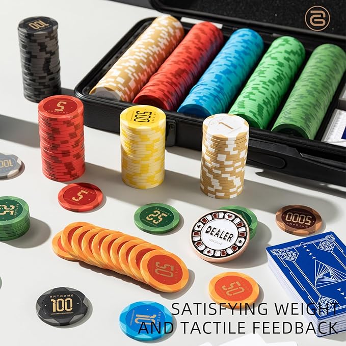 ARTGAME 14g Clay Poker Chips Set for Texas Hold'em, 300 PCS [Blank] With Case, Bright Colored Easy