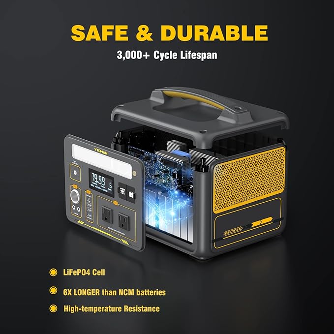 VTOMAN Jump 600X Portable Power Station with 110W Solar Panel, 600W/299Wh LiFePO4 Battery Solar