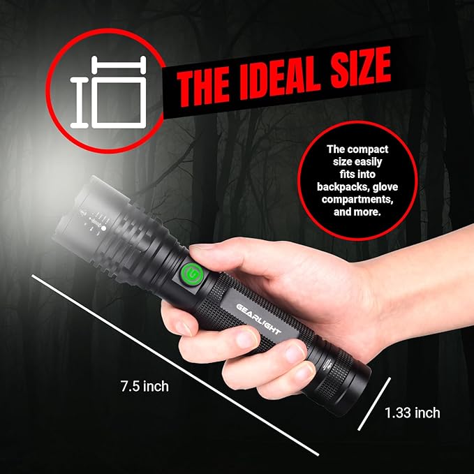 GearLight S2000 LED Rechargeable Flashlight High Lumens - Super Bright, Powerful, Mid-Size Tactical
