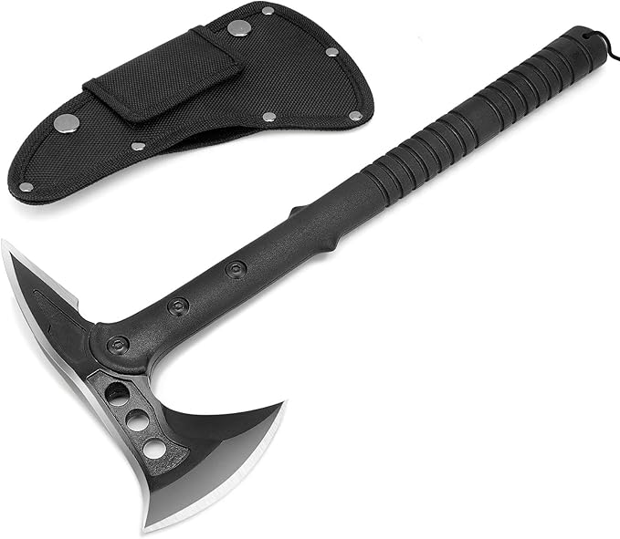 Camping Axe, Survival Throwing Hatchet with Sheath, Tactical Tomahawk with Spike, Nylon Fiber