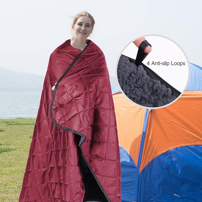 REDCAMP Large Camping Blanket with Sherpa Lining, Cold Weather Warm Outdoor Blanket Windproof for