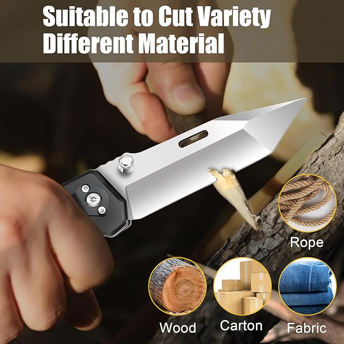 Harita Pocket Knife for Men, Folding Utility with Pocket Clip, Wood Handle EDC for Women with 3.4″