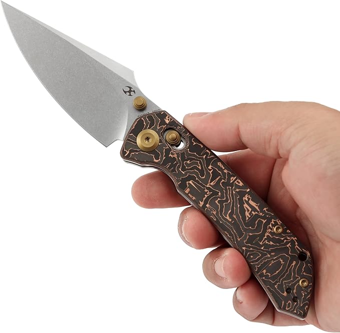 KANSEPT Fenrir Pocket Knife,3.48'' Stonewashed CPM S35VN Harpoon Sharp Blade,Copper Carbon Fiber