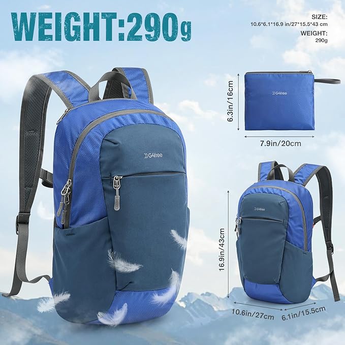 G4Free Packable Hiking Backpack 20L Lightweight Foldable Travel Daypack with Thickened Back Panel