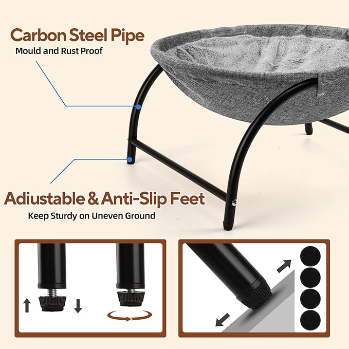 Raised Cat Hammock Bed, Pet Bed for for Indoor Cats, Standing Cat Cot with Washable Plush,17.1 x 17