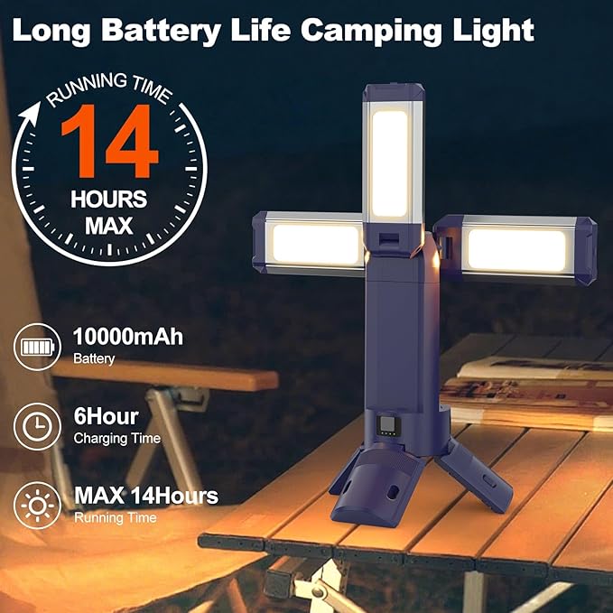 10000mAh Rechargeable 4000LM Camping Light Telescopic Camping Lantern , 270° Rotating Aluminum