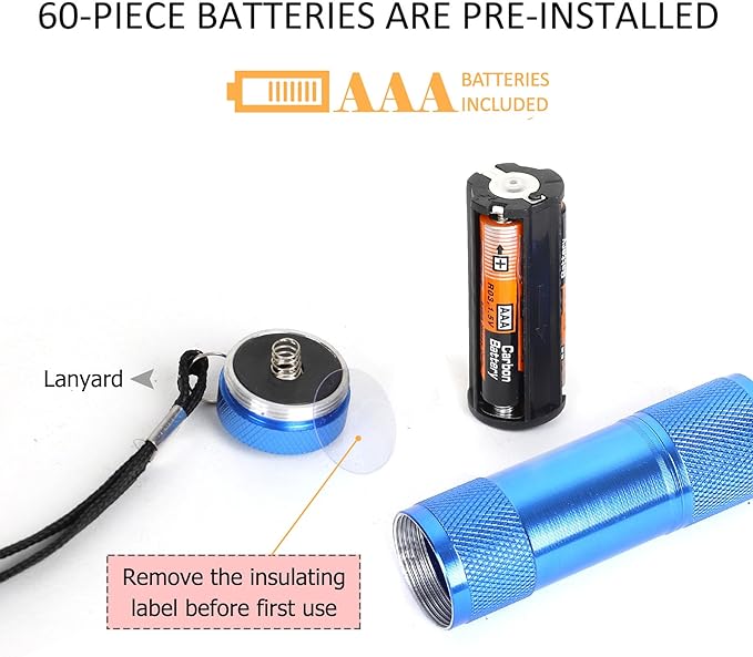 FASTPRO 20-Pack Aluminum 6-LED Flashlights Set with Lanyard and AAA Batteries Included and