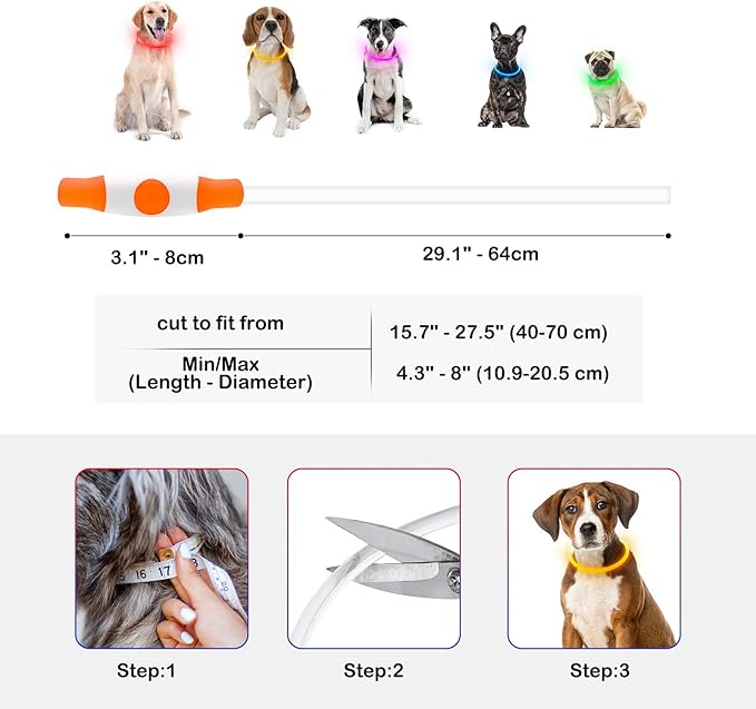 Light Up Dog Collar, Dlitk Rechargeable Cuttable LED Dog Collars, Pet Safety Light at Night Walking