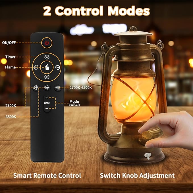 2 Pack Bronze Vintage 4 Modes Light LED Lanterns，Rechargeable Dancing Flame Lanterns Decorative