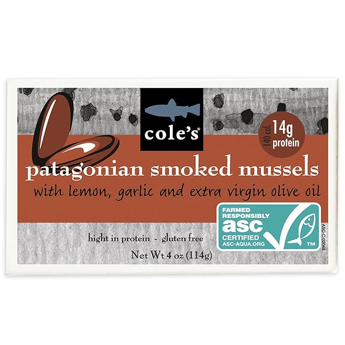 Cole?™s Patagonian Smoked Mussels Canned with Lemon & Garlic in Extra Virgin Olive Oil | 4oz