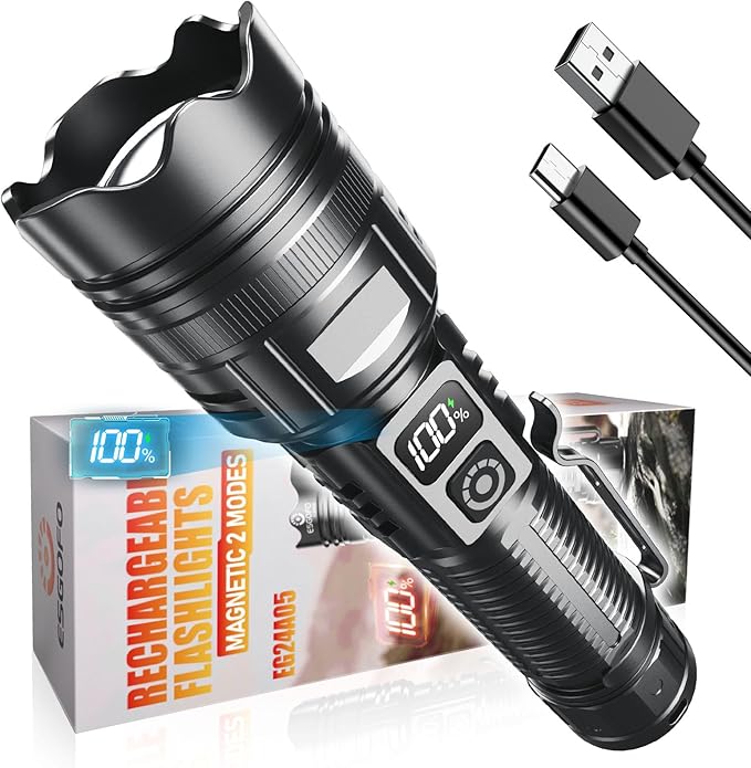 Esgofo Rechargeable Flashlights High Lumens 2000 2 Modes High/Low, Super Bright Magnetic LED