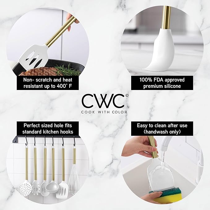 COOK WITH COLOR Silicone Cooking Utensils, Kitchen Utensil Set, Easy to Clean Silicone Kitchen