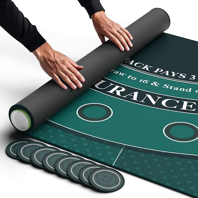 Newverest Blackjack Mat 70" x 35", Blackjack Table Top for Home Game Nights with Friends | Black