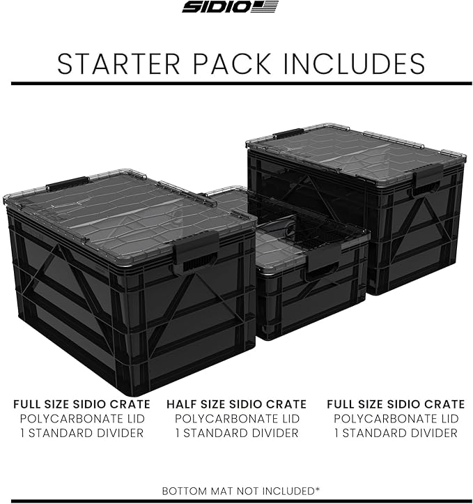 SIDIO CRATE Starter Pack - Two Full Size and One Half Size SidioCrate, Stackable Outdoor Organizer
