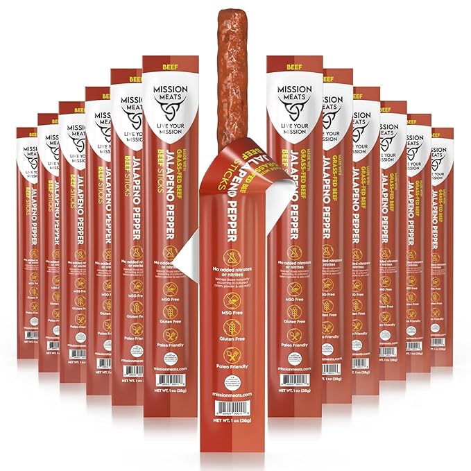 Mission Meats Beef Sticks – 100% Grass Fed & Pasture Raised, Sugar Free, Individually Wrapped
