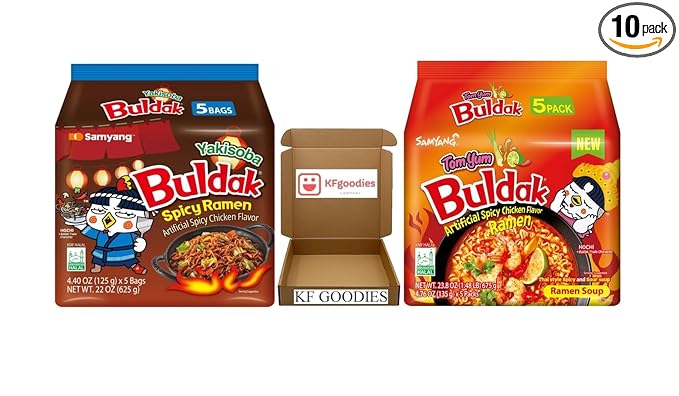 KF GOODIES Korean Ramen Variety Pack Gift Box (10 Count) – Spicy Buldak Noodle Assortment for