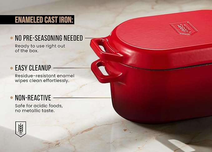 Kook Dutch Oven, for Bread Baking, Sourdough Loaf Pan, Dual Handles, Enameled Cast Iron, with