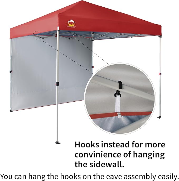 CROWN SHADES 8x8 Pop Up Canopy with 1 Side Wall - Beach Tent with One Push Setup - Outdoor Sun