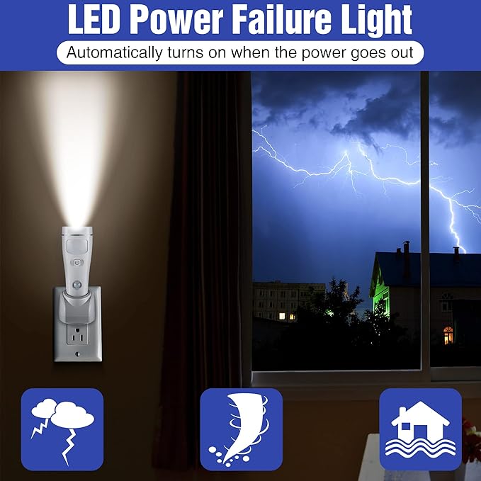 Enhon 4 in 1 LED Emergency Lights for Home Power Failure, 2 Pack Rechargeable Plug in Flashlight