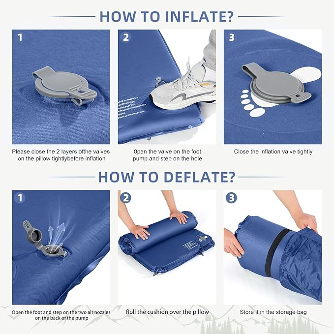 Memory Sleeping Pad, 3.1" Ultra-Thick Foam Sleeping Mats for Camping, Easy Inflate&Deflate,9.5