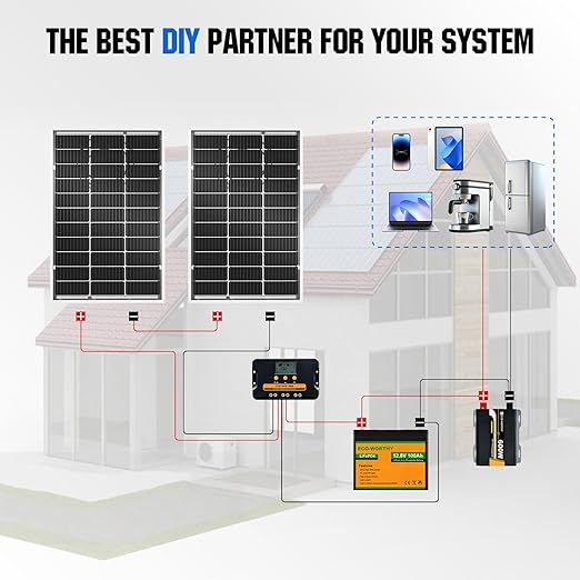 ECO-WORTHY 200 Watt Bifacial Solar Panel 2pcs 100 Watt Monocrystalline Solar Panel Module Off Grid