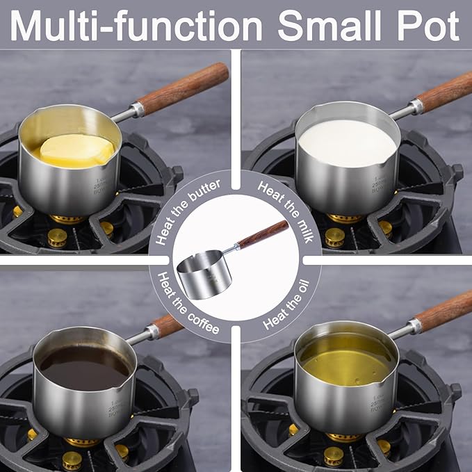 stainless steel mini pot - butter warmer, 8.5fl oz (250ml) coffee/milk warmer, mini sauce pan for
