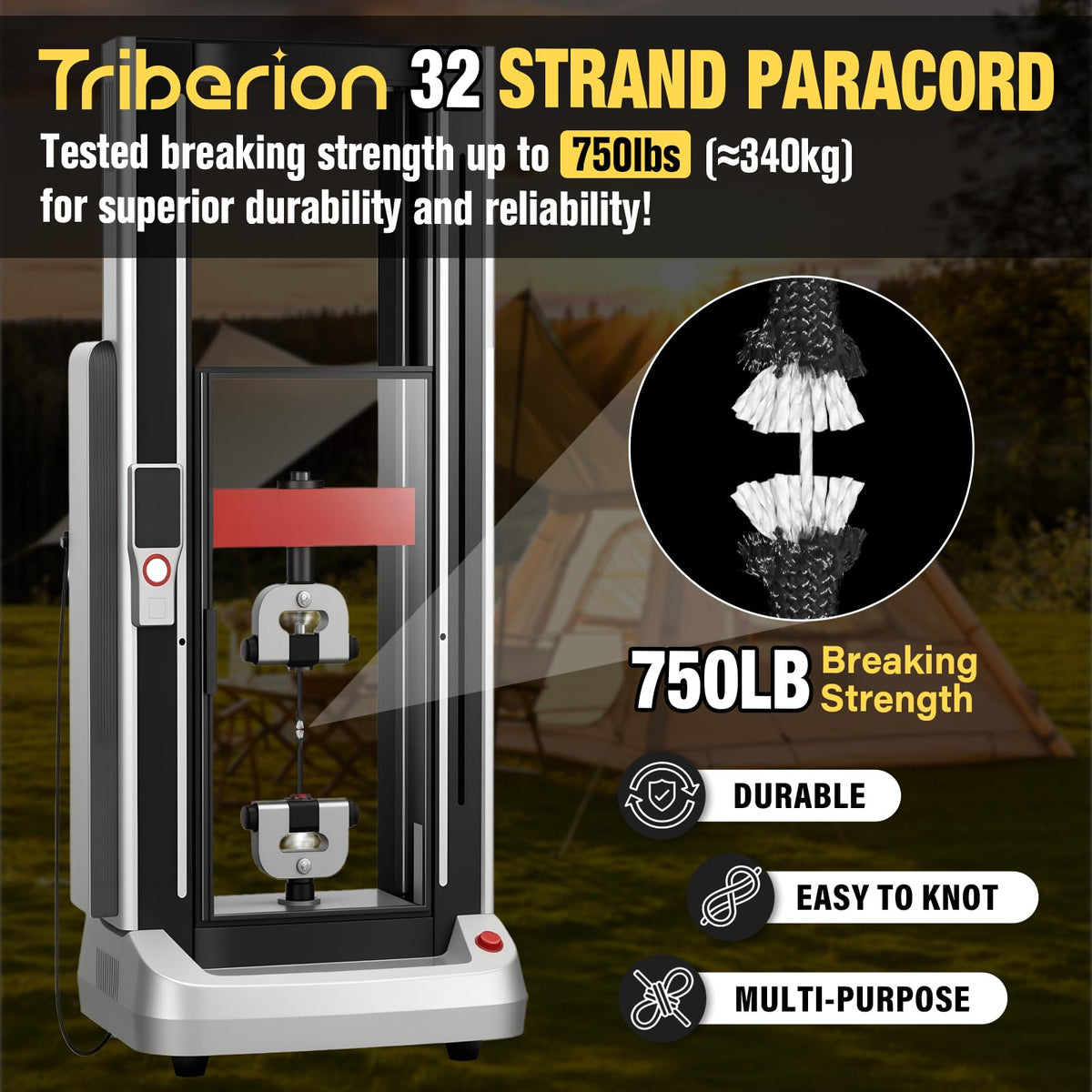 TRIBERION Paracord Rope 750 lb - 1000ft / 500ft / 200ft / 100ft 5/32" Parachute Cord 4MM 12-Strand