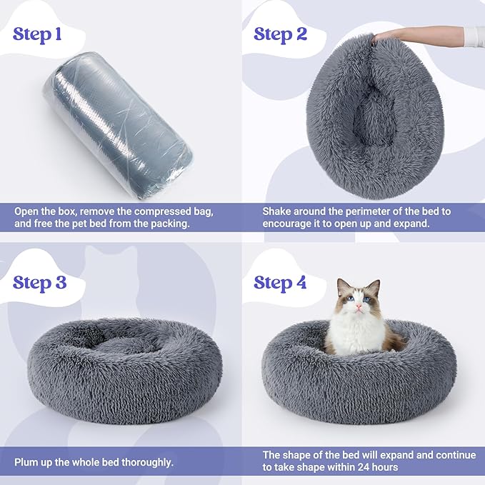 rabbitgoo Cat Beds for Indoor Cats, 20 inches Cat Bed Machine Washable, Fluffy Round Pet Bed