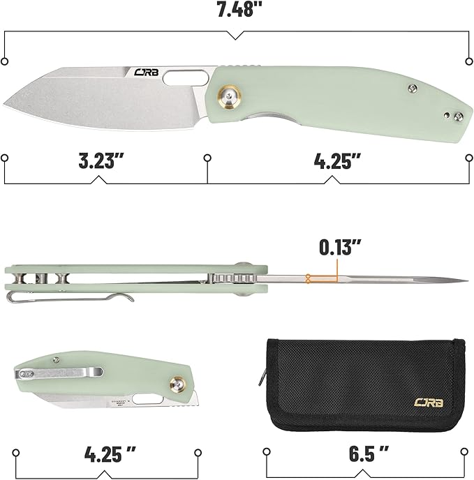 CJRB Pocket EDC Knife - Ekko(J1929) Small Folding Knife AR-RPM9 Steel Blade and Natural Green G10