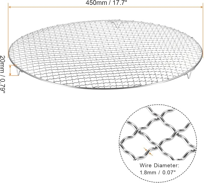 HARFINGTON Round Cooking Rack 17.7-inch 201 Stainless Steel Cross Wire Barbecue Grill Net with 20mm