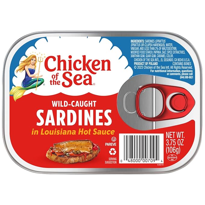 Chicken of the Sea Sardines in Louisiana Hot Sauce, 3.75 oz. Cans (Pack of 18), Wild Caught