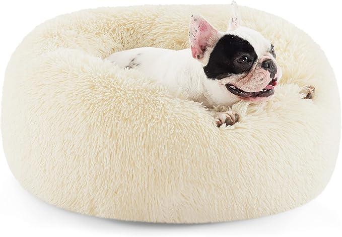Bedsure Calming Dog Bed for Small Dogs - Donut Washable Small Pet Bed, Round Anti-Slip Fluffy Plush