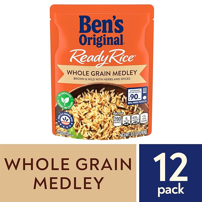 BEN'S ORIGINAL Ready Rice Whole Grain Medley Flavored Rice, Easy Dinner Side, 8.5 Oz Pouch (Pack of