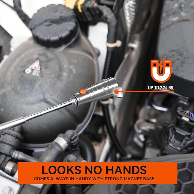 Extendable Magnetic LR44 Flashlight with Telescoping Magnet Pickup Tool-Cool Gadget Gifts for Him