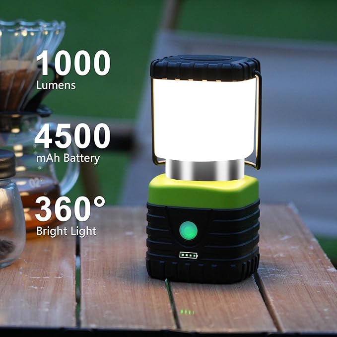 1PCS 3200K Warm Light LED Camping Lantern Rechargeable 1000LM, 4500mAh Power Bank, Flashlight for