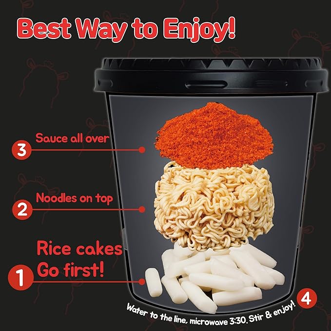 KINIKORA Premium Instant Rabokki Cup - Swicy Flavor, 2 Cups, Korean Ramen & Tteokbokki, Quick and