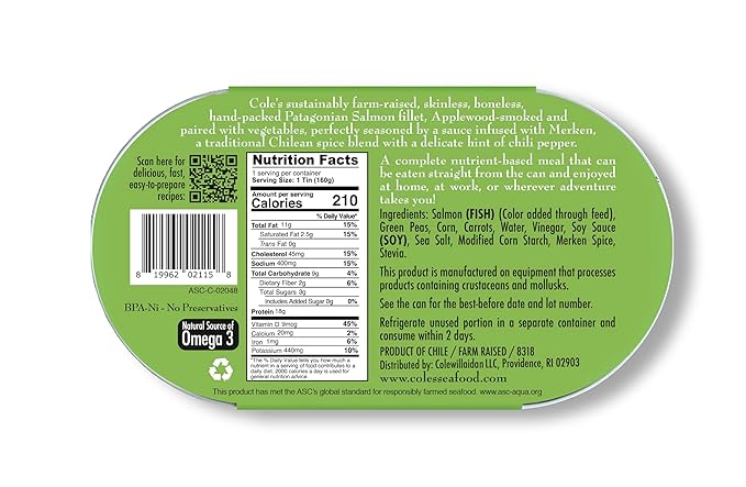 COLE’S - Patagonian Smoked Salmon Fillet with Vegetables| Ready to Eat Meal | 5.6 oz Canned &