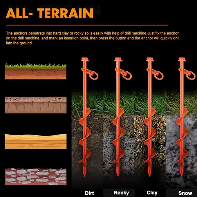 Zhengmy 12 Pcs Ground Anchors Screw in, 12 Inch Heavy Duty Tent Stakes with Trampoline Anchor Hook