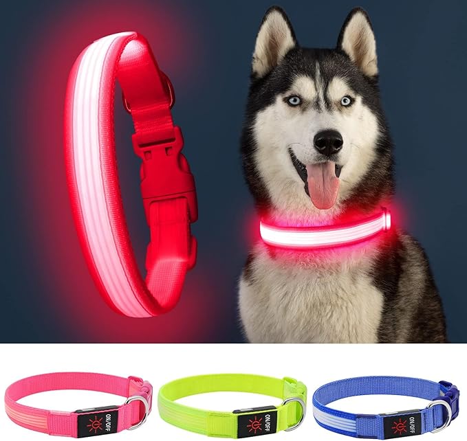 YFbrite Light up Dog Collar, USB Rechargeable LED Puppy Collar Super Bright Adjustable Glowing Dog