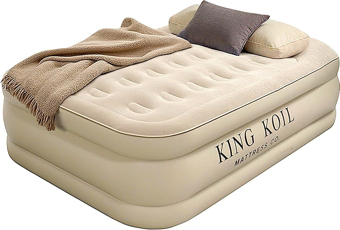 King Koil Plush Pillow Top Twin Air Mattress with Built-in High-Speed Pump for Camping, Home &