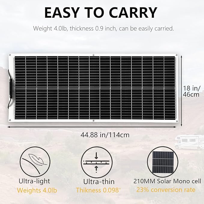 Flexible Solar Panel 100W 12V Monocrystalline Solar Cell Fiberglass Lightweight Bendable Charge for