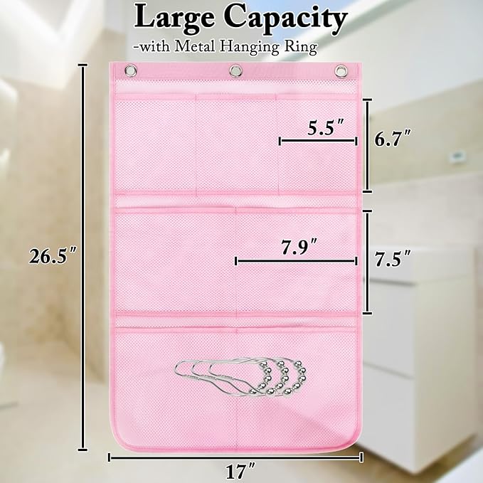Mesh Shower Caddy Hanging, Quick-Drying Shower Organizer with 7 Pockets, Portable Bathroom