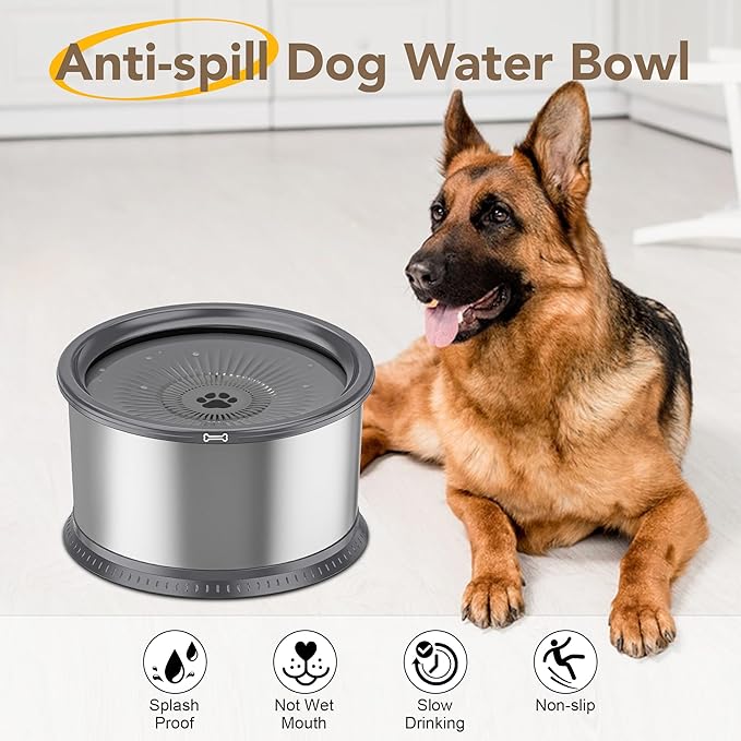 1.6 Gallon Dog Water Bowl, 6.5L/220oz Stainless Steel No Spill Water Bowl for Large Dogs, Super