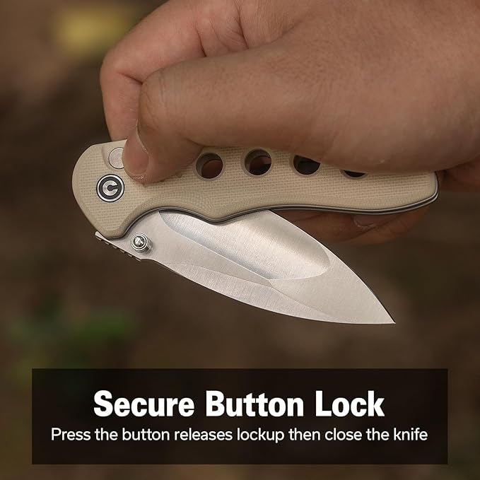 CIVIVI Triptych Folding Pocket Knife, 2.97" 14C28N Blade G10 Handle with Reversible Clip, Button