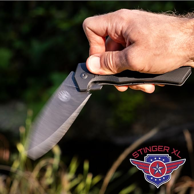 Off-Grid Knives - STINGER XL Folding Knife, 154CM Steel, Full Flat Grind, G10 Scales, Ceramic