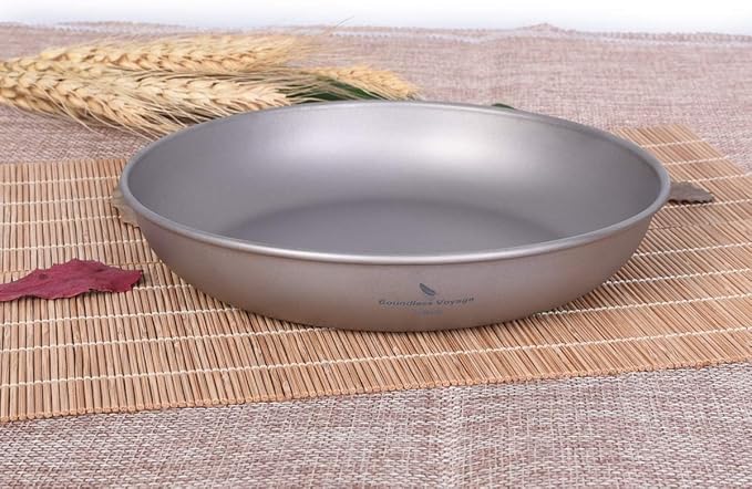 iBasingo Titanium Pan Dish Plate with Carry Mesh Bag Ultralight for Outdoor Camping Tableware