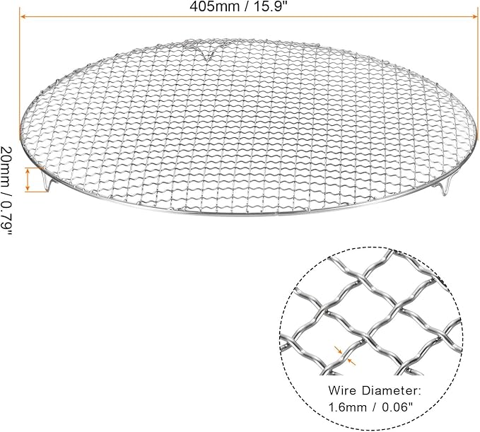 HARFINGTON Round Cooking Rack 15.9-inch Stainless Steel Cross Wire Barbecue Grill Net with 20mm