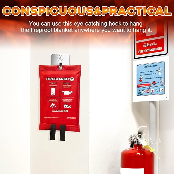 12 Pack Adhesive Wall Hooks for Fire Blankets, Stainless Steel Emergency Fire Blanket Hook