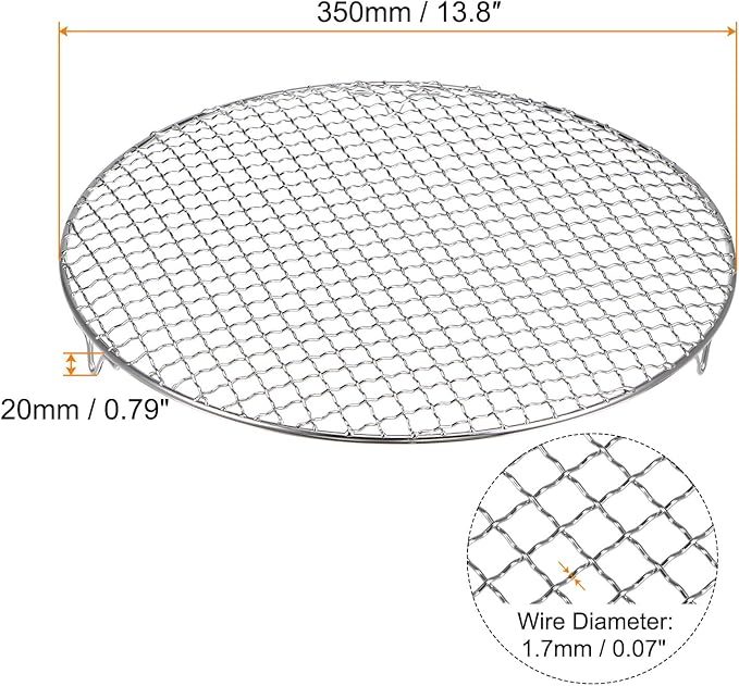 HARFINGTON Round Cooking Rack 13.8-inch 201 Stainless Steel Cross Wire Barbecue Grill Net with 20mm